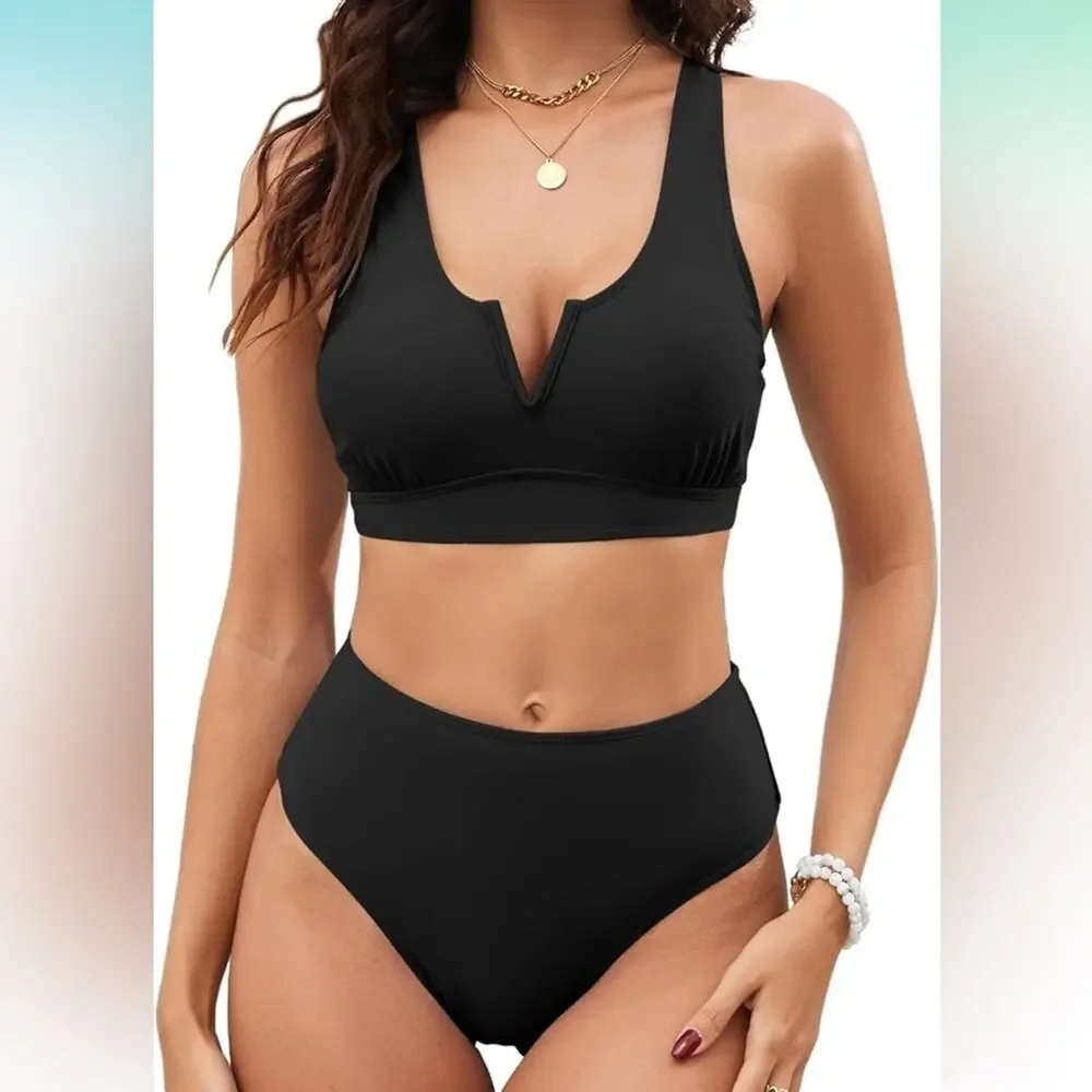 Zaful- Black Retro High Waist Bikini- M